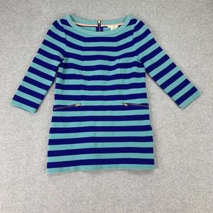 Boden Top Womens 4 Blue Maggie Ottoman 3/4 Sleeve Ribbed Knit Boat Neck Pockets